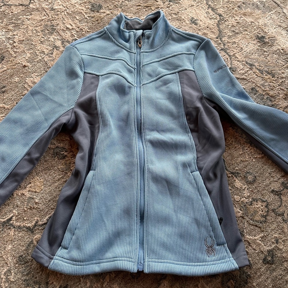 Spyder Women's Light Blue and Dark Gray Ski Jacket